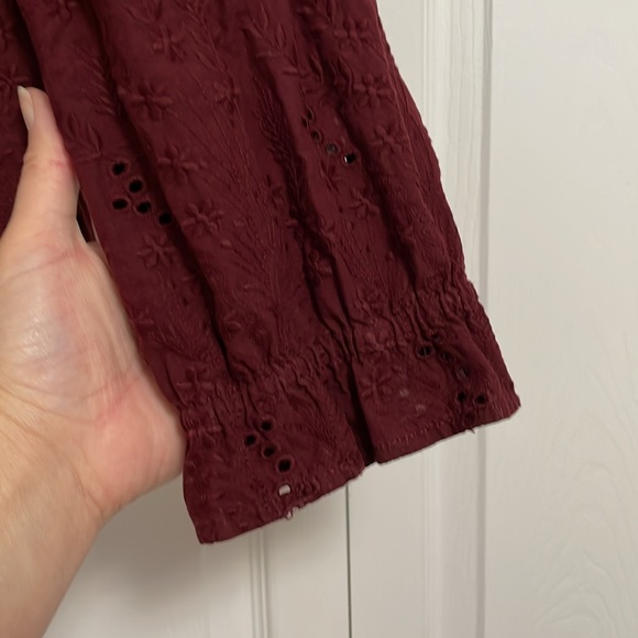EUC Madewell Maroon Ruffle Puff Sleeve Eyelet Top Blouse Women's Size XL - Picture 3 of 10